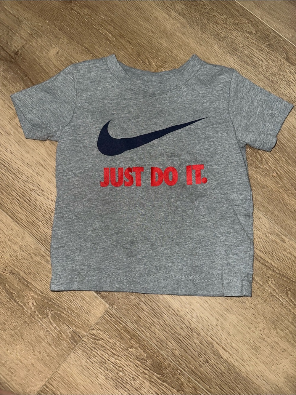 Nike Kids Grey Tee with Navy Swoosh and Red 'Just Do It'